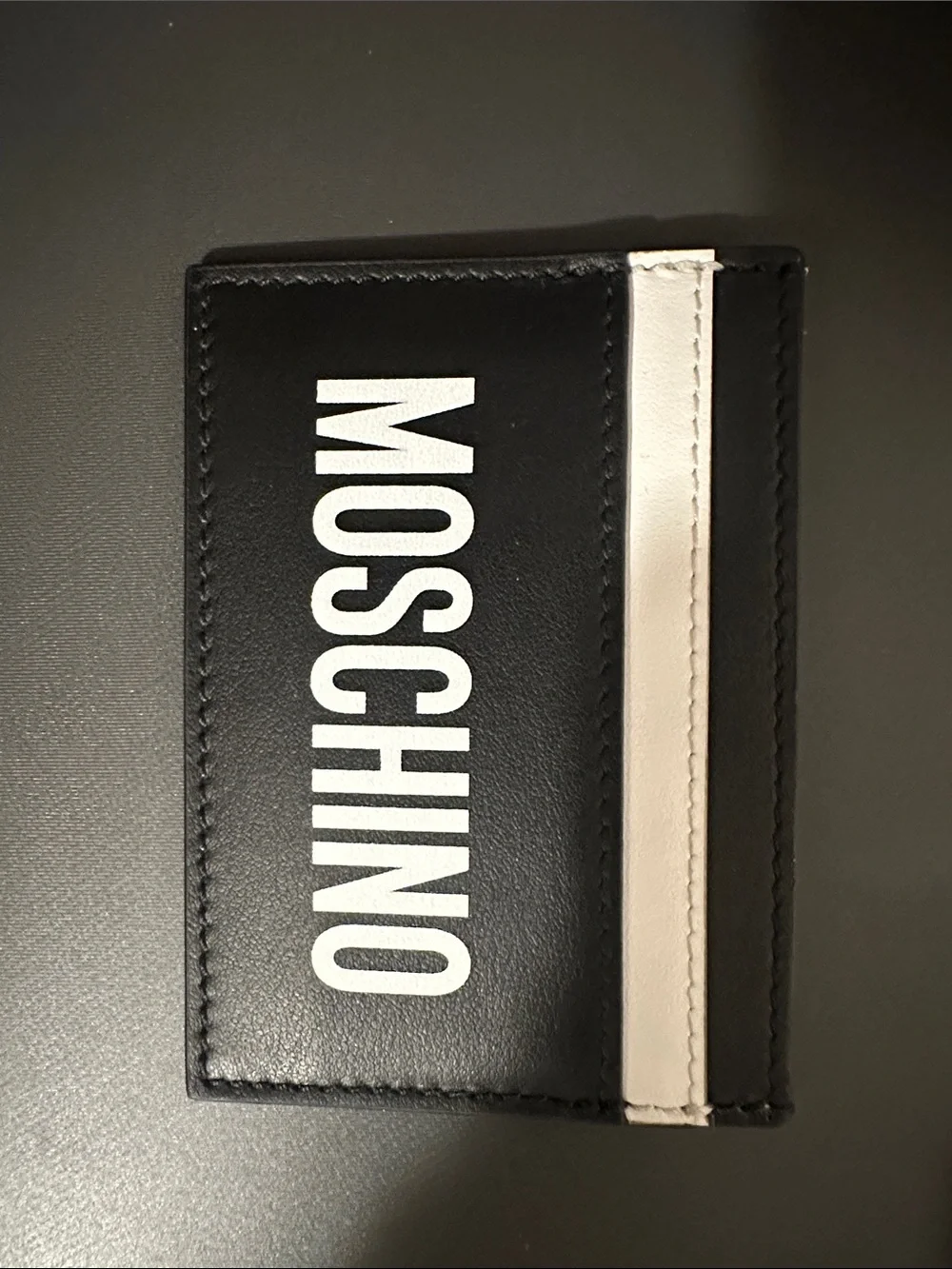 Moschino Black with White Logo Leather Card Case